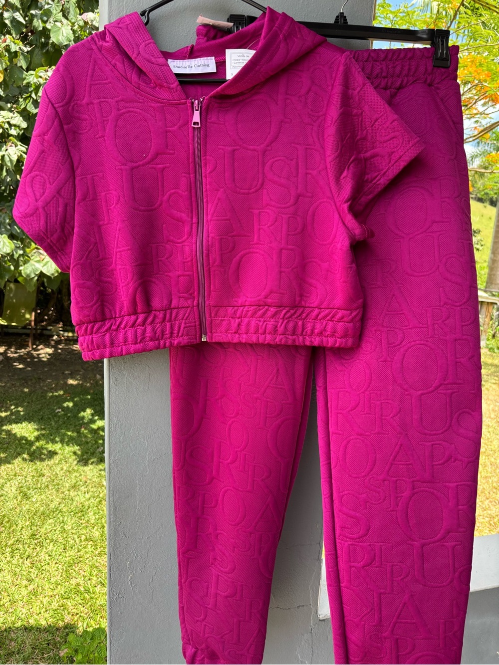 Hot Pink Embossed Hoodie & Jogger Set